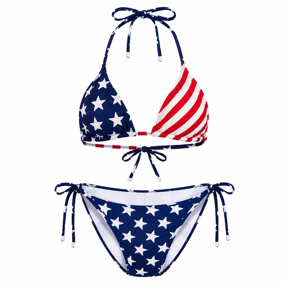 Sunwinga American Flag Bikini Set Small Stars Stripes Tie Side Swimwear 4th New